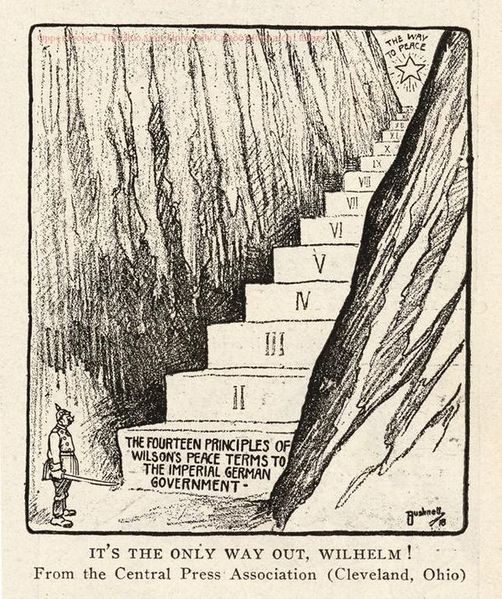 Fichier:Bushnell cartoon about Kaiser Wilhelm considering Wilson's 14-point plan.jpg