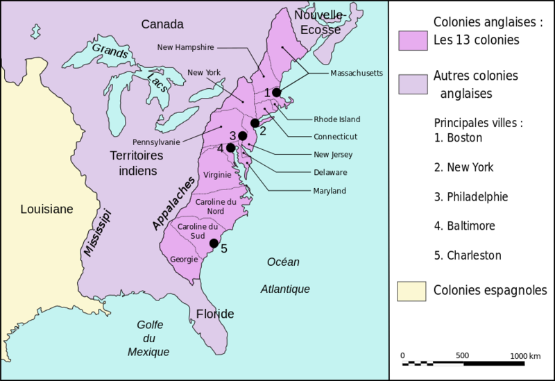 Fichier:Map Thirteen Colonies 1775-fr.png